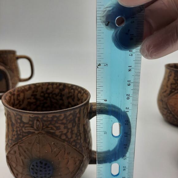 Set of 6 Vintage Coffee Cups Mugs Flower with Blue Center Made In Japan - Picture 9 of 11